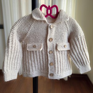 Kids Crochet Cream Cardigan, Hand Knit Children Winter Fashion, Kids Toddler Winter Clothing, Little Boys Birthday Gifts