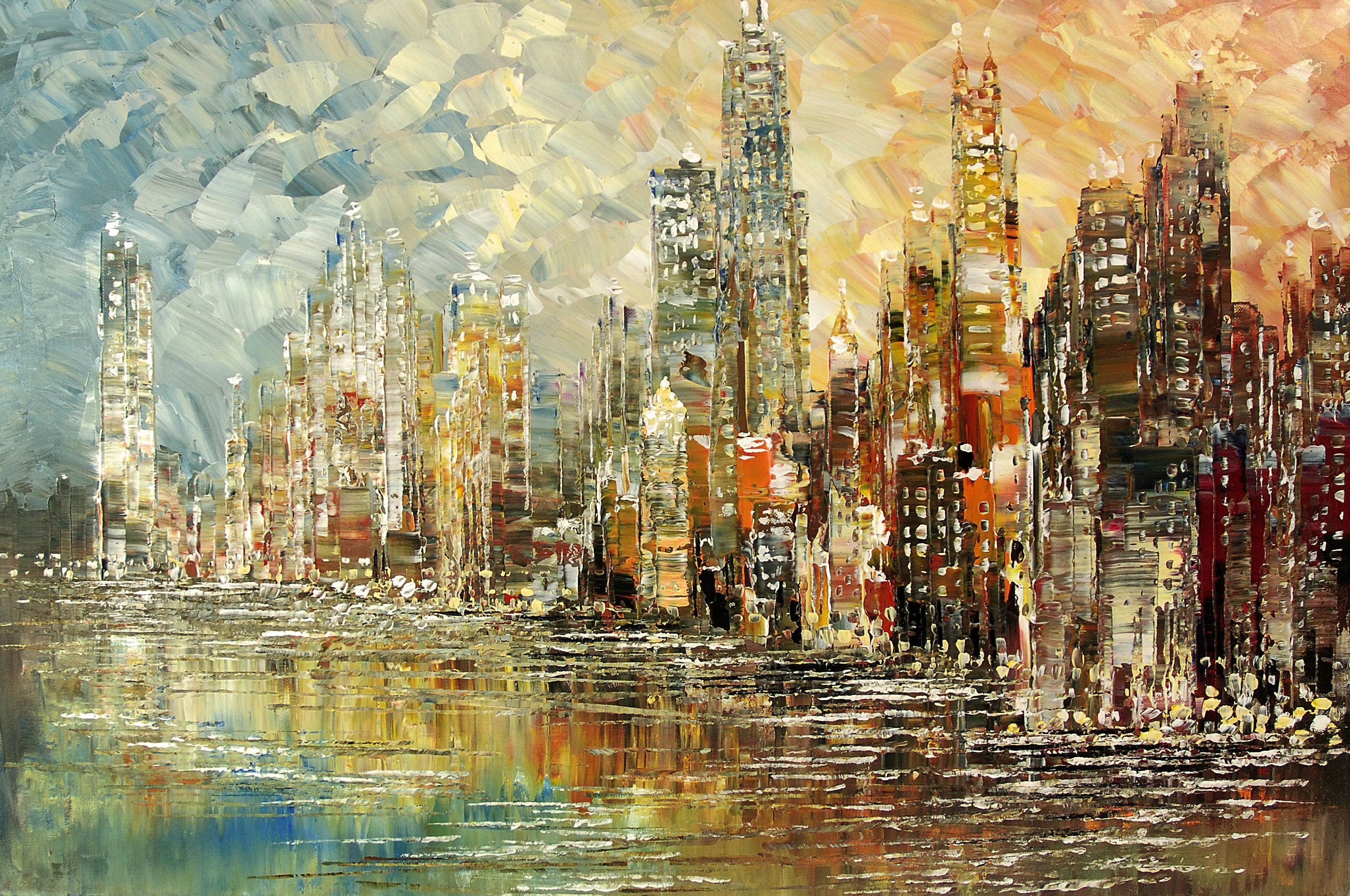 Detailed cityscape palette knife original painting skyline Etsy