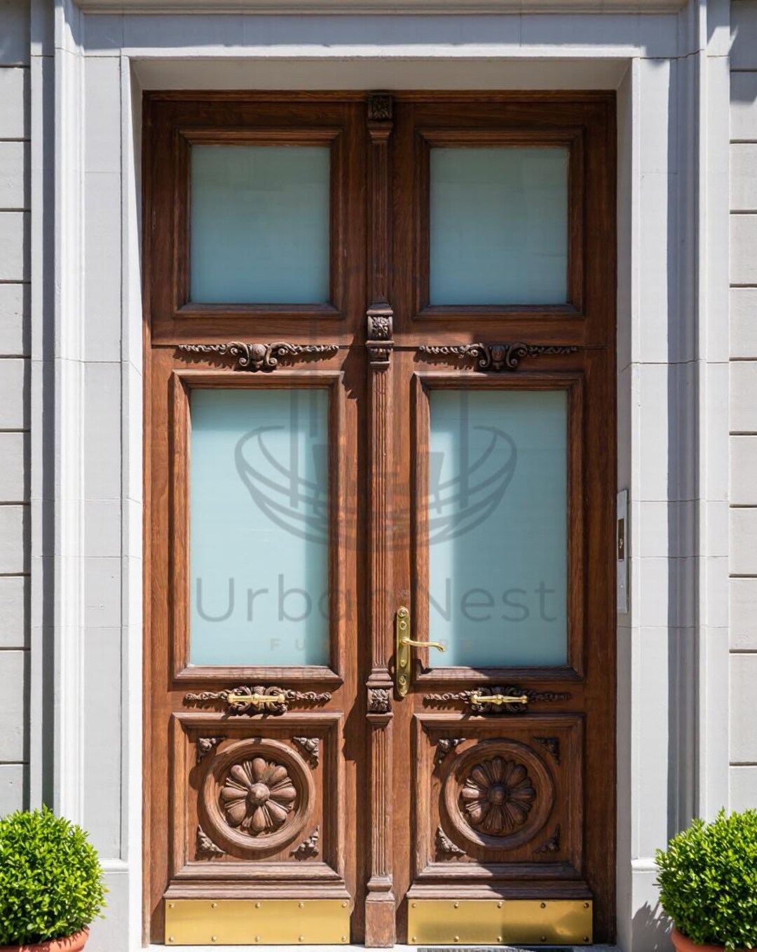 Solid Wood Double Door With Glass Panels | Classic Carved Entry Door ...