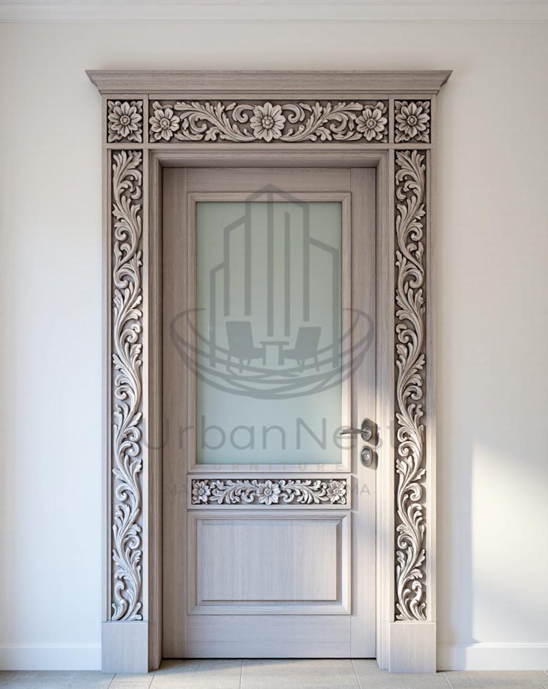 Luxury Hand Carved White Wood Door With Ornate Frame – Classic Interior ...
