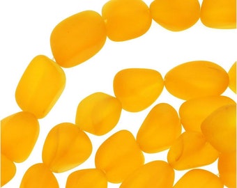 Frosted Matte Finish 13-16mm Olive Green Free Form Flat Beads 6 Pieces Sea Glass Style Beads Small Size