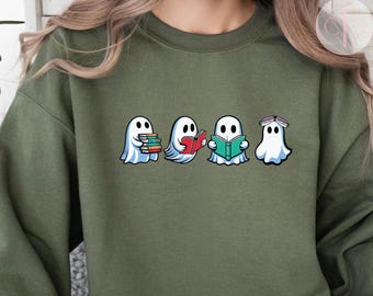 Sweat-shirt pour amoureux des livres de la saison effrayante : lecture de fantômes d'Halloween