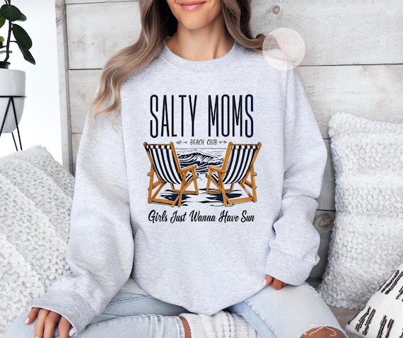 Salty Moms Beach Club Sweatshirt Oversized Graphic Hoodie