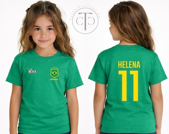 Brazil Soccer Shirt Kids:  Name on Back Brasil Soccer Fan 2026 Tee