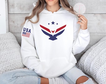 Sweat à capuche drapeau des États-Unis : haut oversize à rayures et étoiles du 4 juillet