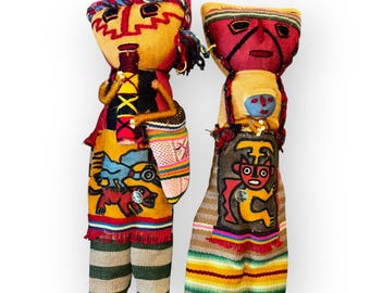 Peruvian Pachamama Dolls, 2 dolls, Females&Male, Religion, Burial Inka dolls, Hanging Home Decor, Handwoven Textiles, Large