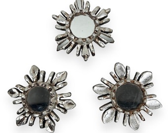 Silver Decorative Mirror 3-4&quot; Sunburst, Starburst, Peruvian, Home Decor, Wall Art, Indoor Decoration, Small