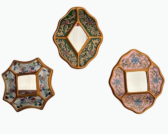 Set of 3 small decorative mirrors 6", Multicolor Accent wall art Peru