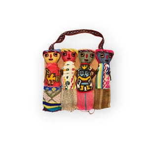 Peruvian Pachamama Dolls, 4 dolls, Hanging Decor, Burial Inka dolls, Hanging Home Decor, Handwoven Textiles