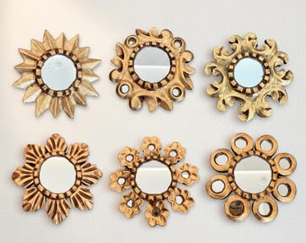 Gold Sunburst Mirror 6": Peruvian Starburst Wall Art, Vintage Home Decor