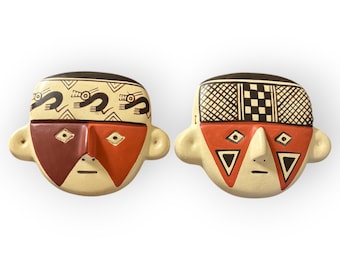 1 item - Ceramic Paracas and Chancay Mask, Peru Home Accent Decor, Replica Home Decor Art, Peruvian Crafts, Handmade, Folk Art