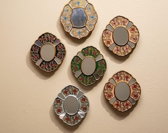 Decorative small mirrors 9" frame, Mirrors for wall decoration, Accent tiny mirror from Peru