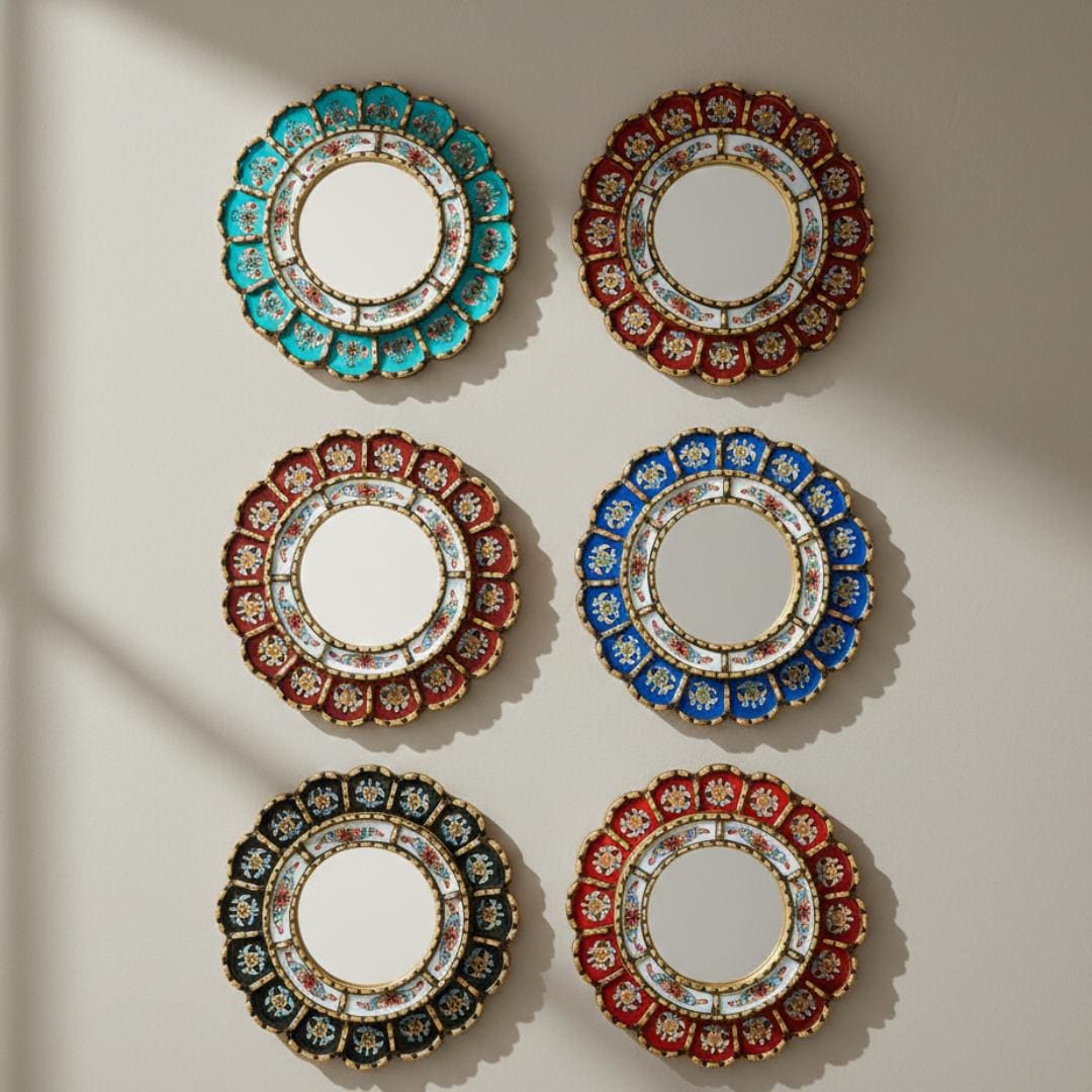 Round Peruvian Decorative Wall Mirror 12": Multicolor Home Accent for Wall Decoration - Red