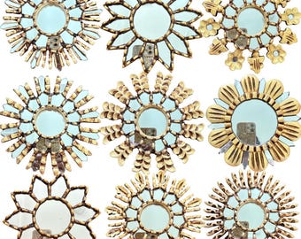 Gold Decorative Mirror 8&quot; Sunburst Starburst Handmade Hanging Wall Mirror, Peru, Home Decor decorations, Living Room Indoor Decoration