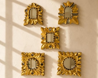 Espejo decorativo con acento peruano dorado: decoración de pared vintage de 5"