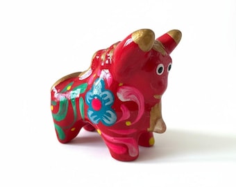 Pucara Bulls Set 2 "hoch, bunte Keramik-Stierfigur, peruanische Wohnkultur