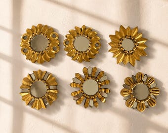 Gold Sunburst Wall Mirror 5": Small Decorative Mirrors, Peruvian Vintage Home Decor