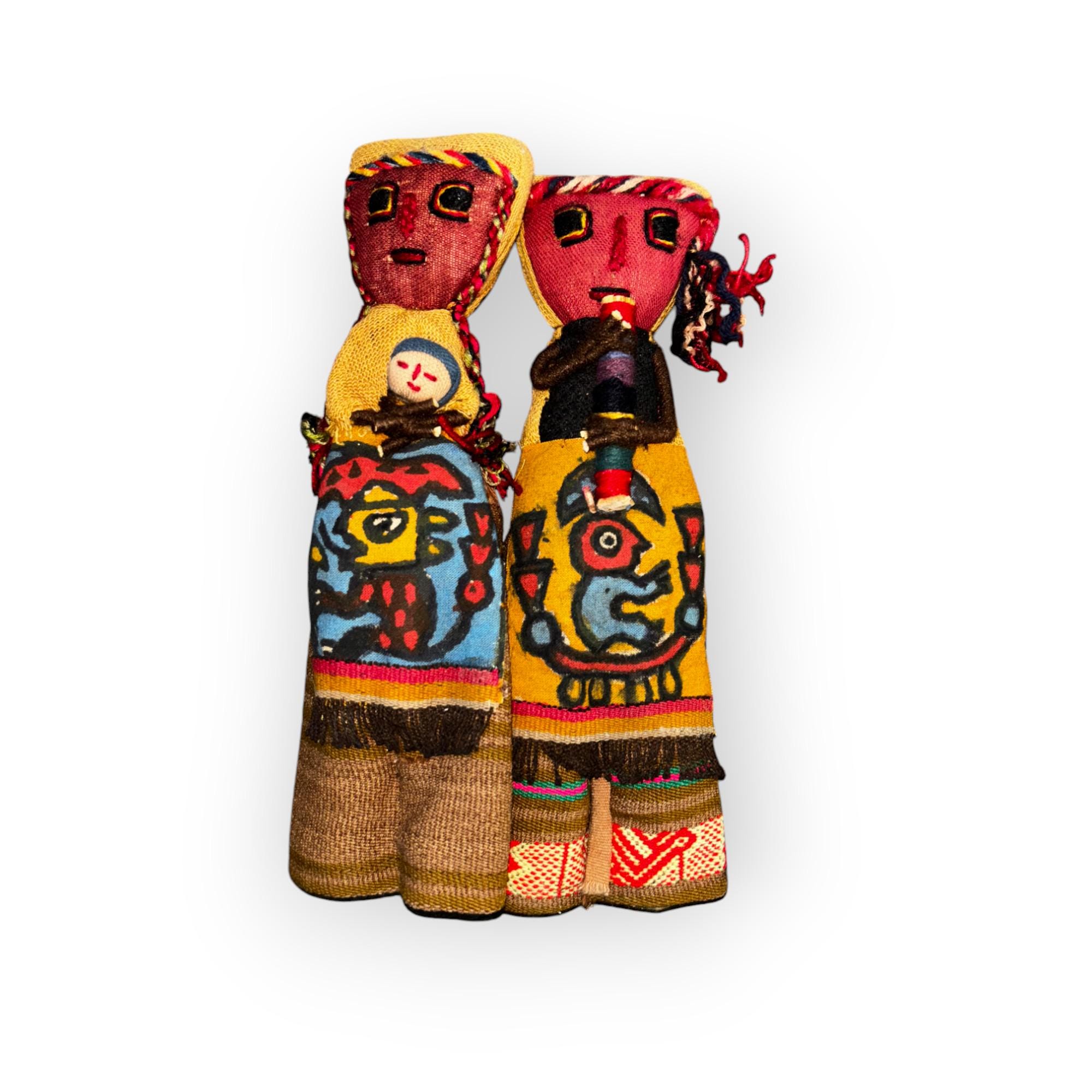 Peruvian Pachamama Dolls, 2 dolls, Females&Male, Religion, Burial Inka dolls, Hanging Home Decor, Handwoven Textiles, Small