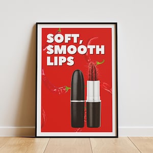 Retro lippenstift muurkunst, rode muurkunst, Kiss Lips, trendy fashion poster | Vintage rode muurkunst, cactuslippenstift, retrokunst | Veranderde kunst