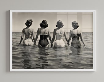 Impression d'art vintage plage : photo noir et blanc (téléchargement numérique)