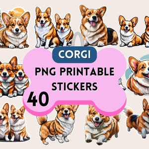 Corgis Clipart Bundle - 40 PNG süße entzückende Welpe Aufkleber, süße Hund Haustier Printables, sofortiger digitaler Download, Corgis Hund