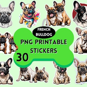 Französische Bulldogge Clipart Bundle - 30 PNG niedliche entzückende Welpen Aufkleber, niedliche Hund Haustier Ausdrucke, sofortiger digitaler Download, französische Bulldogge Hund