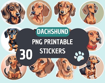Dachshund Clipart Bundle - 30 PNG Cute Adorable Puppy Stickers, Cute Dog Pet Printables, Instant Digital Download, Sausage dog