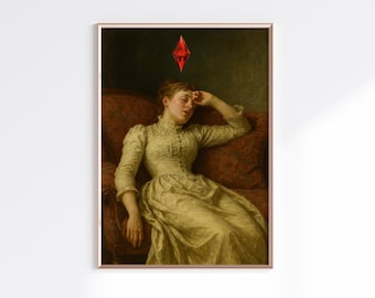 Victorian Sims Wall Art | Funny Digital Download | Gaming Meme Printable | Historical Painting Mashup | Red Plumbob Art Print