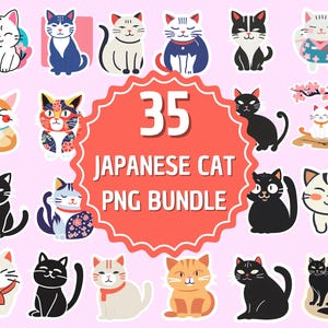 35 Cute Japanese Cat Sticker, Junk Journal Stickers, Planner Sticker Set, Scrapbooking Kids Craft Supplies, Black Cat, Funny Cat Stickers