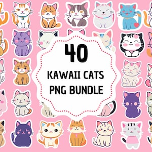 Kawaii Cats Stickers Clipart PNG - Cute Cats Clipart Set - High Quality Vectors - Instant Download - Kawaii Cats Clipart 300dpi png