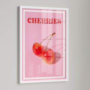 Cherries Print Y2k Print Maximalist Room Decor Pink Poster Trendy Funky Wall art Digital Download Retro Preppy Wall Decor Cherry Poster
