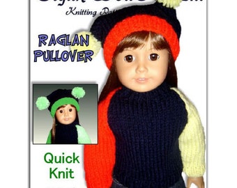 pdf 18 inch doll knitting pattern. Fits American Girl Doll. Raglan Pullover 008