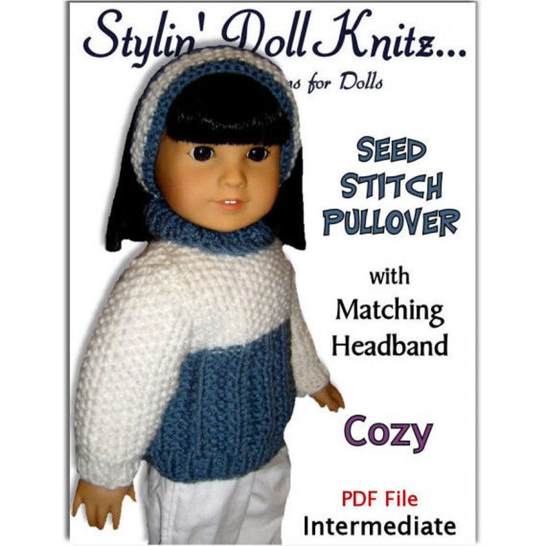 PDF 18 inch doll knitting pattern. Fits American Girl Doll, Journey Girls, Instant Download 001 image 1