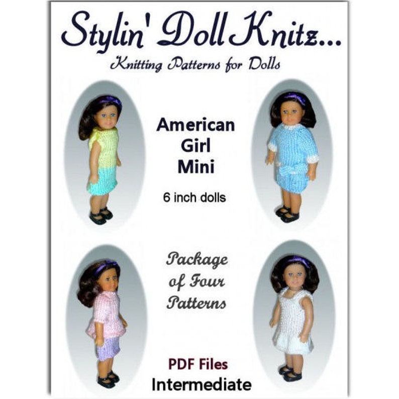 Knitting Patterns fit American Girl Mini Doll, AG 6.5 inch, Instant Download image 1