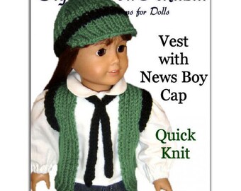 pdf 18 inch doll knitting pattern. Fits American Girl Doll. Vest and newsboy Cap 010