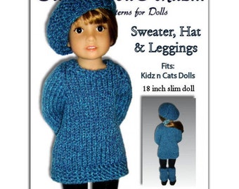 Knitting Pattern fits Kidz n Cats Dolls. Sweater, Hat, and Leggings, Instant Download 451
