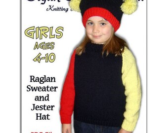 Girls Knitting Pattern, Raglan Sleeves Pullover Sweater, children's clothes. PDF Instant Download