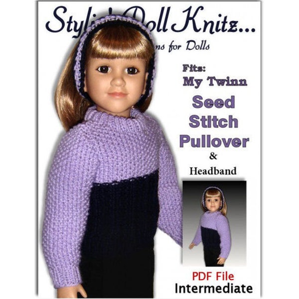 Knitting Pattern fits My Twinn (My BFF), 23 inch dolls. Pullover and Headband PDF, 601