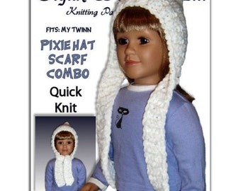 PDF Knitting Pattern, Pixie Hat, Scarf Combo, My Twinn. 23 inch doll 1606