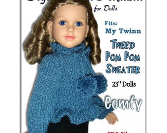 Doll sweater knitting pattern, fits My Twinn and 23 inch dolls. (my BFF)  PDF 650