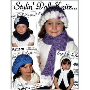 Knitting patterns. Hats, scarf, cowl neck warmer for girls sizes 4-10, PDF Instant Download image 1