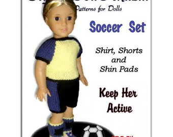 Doll clothes pattern.(knit) Fits American Girl Doll. Soccer Set 023