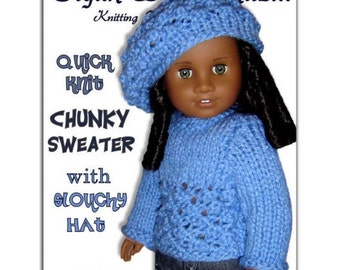 Knitting Pattern, Doll Sweater and Slouchy Hat. Fits American Girl, 18" inch. Instant Download 043