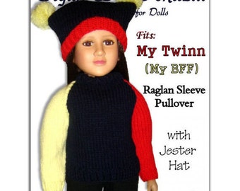 Knitting Pattern Raglan Sleeves Sweater fits My Twinn (My BFF), 23 inch dolls. JesterHat. PDF, 608