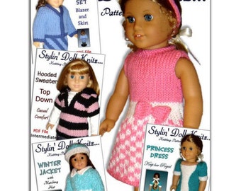 Knitting Patterns fits American Girl and 18 inch dolls. Knit Clothes Instant Download 08