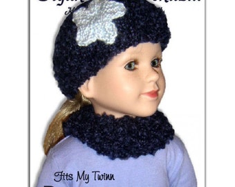 PDF Knitting Pattern, Beanie Hat and Cowl Neck Warmer, My Twinn. 23 inch doll 1602