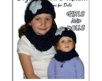 Knitting pattern. Matching Girl and Doll Beanie and Neck Warmer. 23 inch doll, My Twinn PDF, 1902