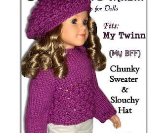 Knitting Pattern fits My Twinn (My BFF), 23 inch dolls. Sweater and Slouchy Hat. PDF, 643