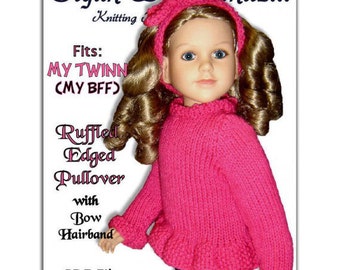 Knitting Pattern fits My Twinn (My BFF), 23 inch dolls. Ruffle Edge Sweater . PDF, 642