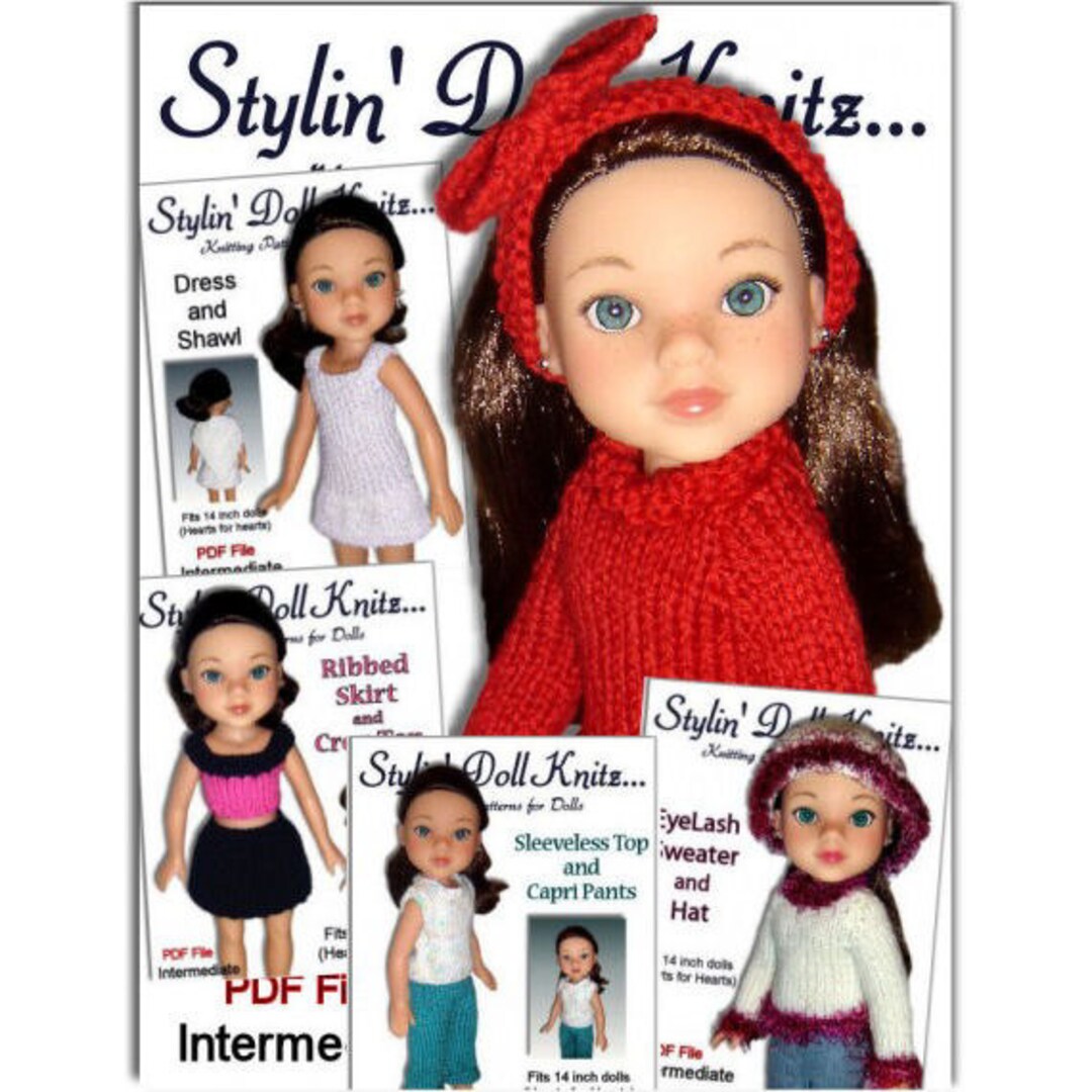 Knitting Patterns, Fits Hearts for Hearts, Doll Clothes, 13-14 Inch,  Instant Download 